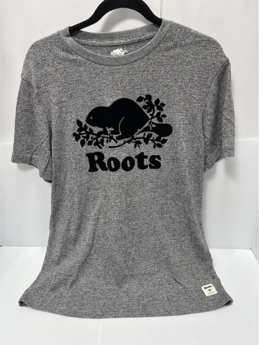 Roots Canada T-Shirt Men's Small Grey Heather Classic Beaver Logo New No Tags